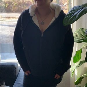 Faux fur lined zip up hoodie
